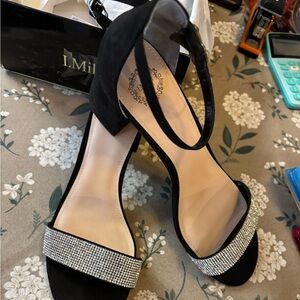 I. Miller Emely Black & Rhinestone Chunky Heels.New condition in Box. 10 Medium.